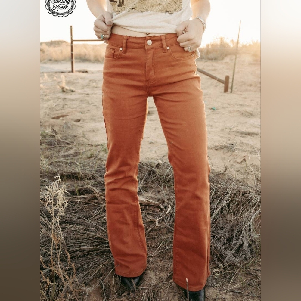 NEW STERLING KREEK Rust WALKING WEST DENIM LONG HIGH RISE JEANS
